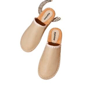 SmWomen Beige Suede Espadrille Mules Flat Slip On Shoes Size 6.5